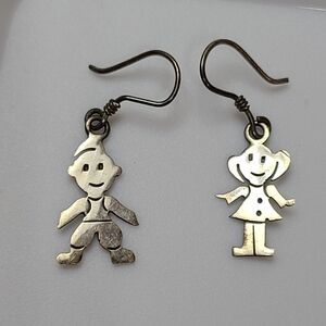 925 Vintage Girl Boy Earrings Sterling Silver Kids Vtg Estate